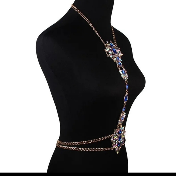Beautiful Blue Rhinestone Body Chain - Picture 2 of 2